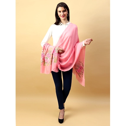 Hand Embroidered Pink Shawl with lotus garden on either ends-4