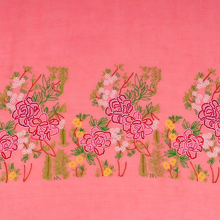 Hand Embroidered Pink Shawl with lotus garden on either ends-5