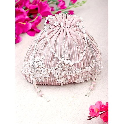 Bridal Potli Bag , Pink Potli Bag with pearls and swarovski crystals-1
