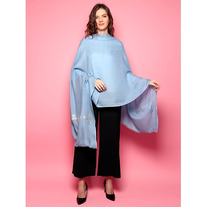 Blue Shawl Swarovski Pashmina Shawl with Swarovski Crystal Horse Border-MOD-PP-BL-SWAHORSES