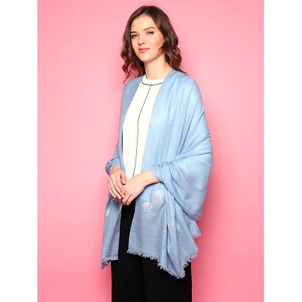 Blue Shawl Swarovski Pashmina Shawl with Swarovski Crystal Horse Border-1