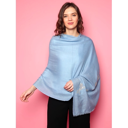 Blue Shawl Swarovski Pashmina Shawl with Swarovski Crystal Horse Border-2