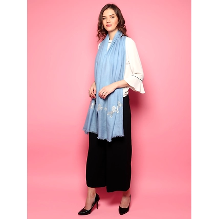 Blue Shawl Swarovski Pashmina Shawl with Swarovski Crystal Horse Border-4