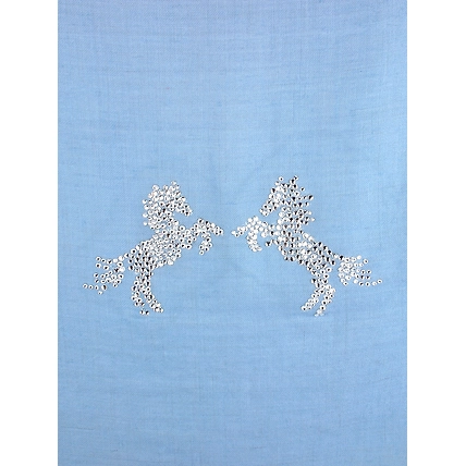 Blue Shawl Swarovski Pashmina Shawl with Swarovski Crystal Horse Border-6