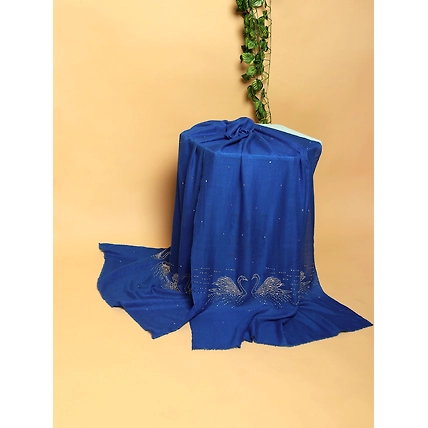 Swarovski Pashmina Shawl, Blue Pashmina Shawl with signature swarovski swans-MOD-PP-BL-SWARSWANS