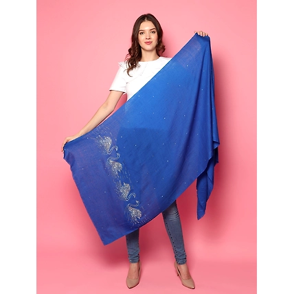Swarovski Pashmina Shawl, Blue Pashmina Shawl with signature swarovski swans-1