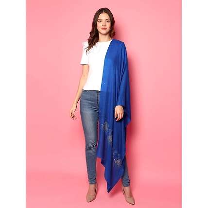 Swarovski Pashmina Shawl, Blue Pashmina Shawl with signature swarovski swans-2