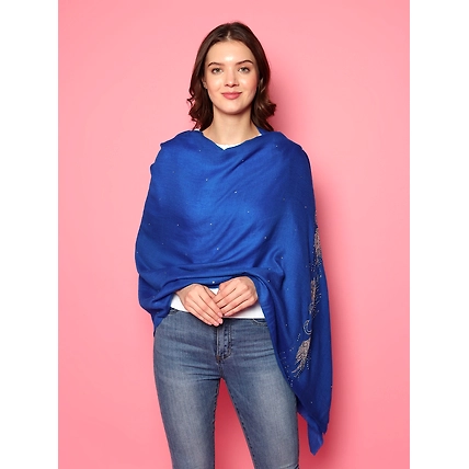 Swarovski Pashmina Shawl, Blue Pashmina Shawl with signature swarovski swans-4