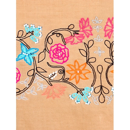 100% Pure Pashmina  Brown Shawl with hand embroidered floral pattern-6