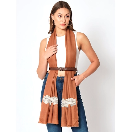 Brown shawl made of pure pashmina and embellished with pearls-2
