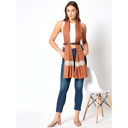 Brown shawl made of pure pashmina and embellished with pearls-3