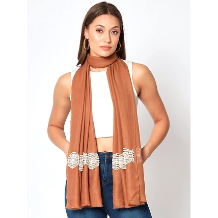 Brown shawl made of pure pashmina and embellished with pearls-4