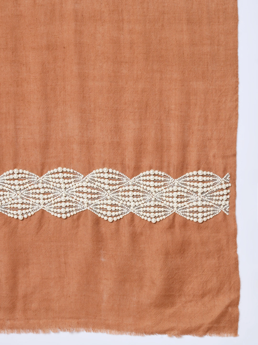 Brown shawl made of pure pashmina and embellished with pearls-5