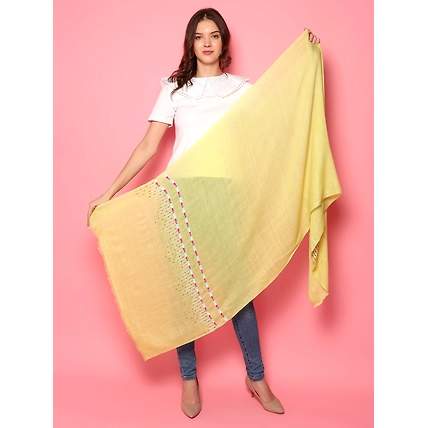 Lemon Yellow Shawl, Pure Pashmina Shawl, hand embroidered with abstract geometric pattern-2
