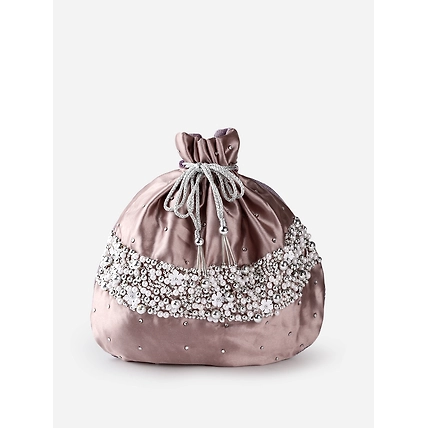 Pink  Potli Bag With Pearls Embroidery-1