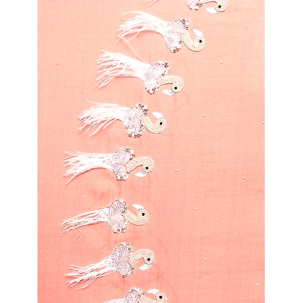 Peach Pure Pashmina Shawl with Feather Bird design, 100% pashmina shawl online-6