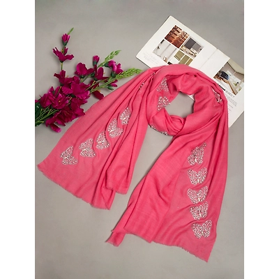 MODARTA Pashmina Pink Shawl with swarovski and pearls butterflies