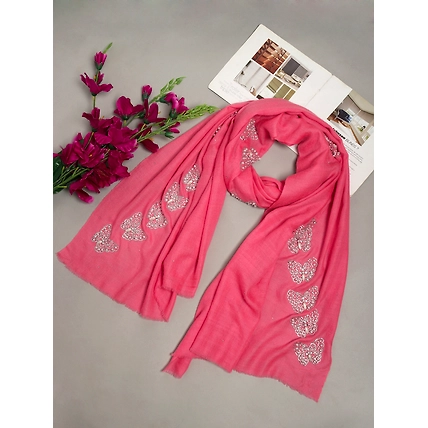 Pashmina Pink Shawl with swarovski and pearls butterflies-MOD-PP-PINK-SWARBF