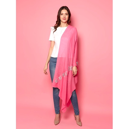 Pashmina Pink Shawl with swarovski and pearls butterflies-3