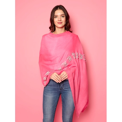 Pashmina Pink Shawl with swarovski and pearls butterflies-5