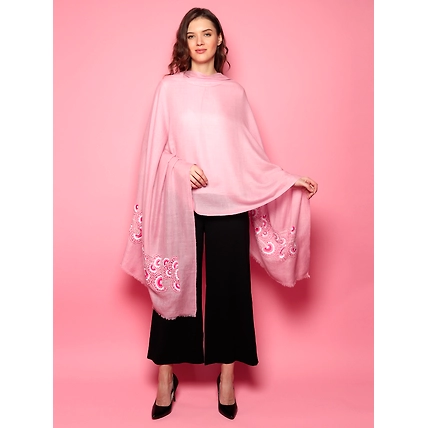 Baby Pink Shawl 100% Pure Pashmina Shawl, hand embroidery shawl with floral artwork pattern, kashmiri shawls online-1