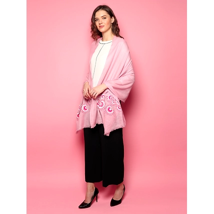 Baby Pink Shawl 100% Pure Pashmina Shawl, hand embroidery shawl with floral artwork pattern, kashmiri shawls online-2