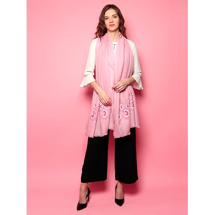 Baby Pink Shawl 100% Pure Pashmina Shawl, hand embroidery shawl with floral artwork pattern, kashmiri shawls online-4