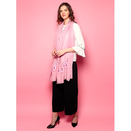 Baby Pink Shawl 100% Pure Pashmina Shawl, hand embroidery shawl with floral artwork pattern, kashmiri shawls online-5