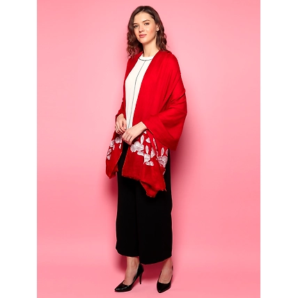 Red Shawl Pure Pashmina Shawl, 100% Pashmina Shawl, Kashmiri Shawl, Handmade Shawl, Hand embroidered shawls-1