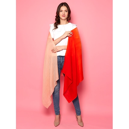 Orange Biege Ombre Pure Pashmina Online Multi shaded Shawl-2