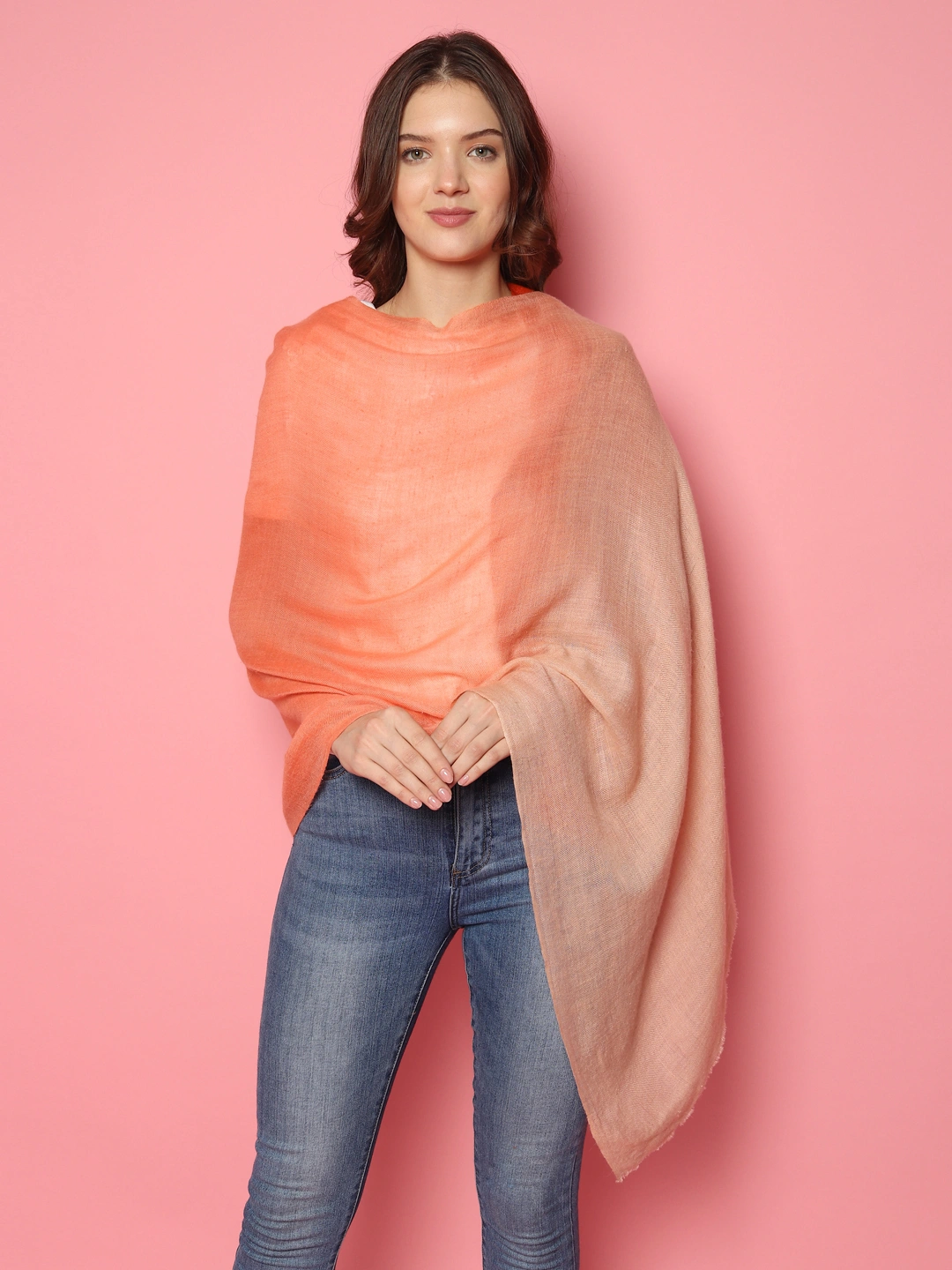 Orange Biege Ombre Pure Pashmina Online Multi shaded Shawl-3