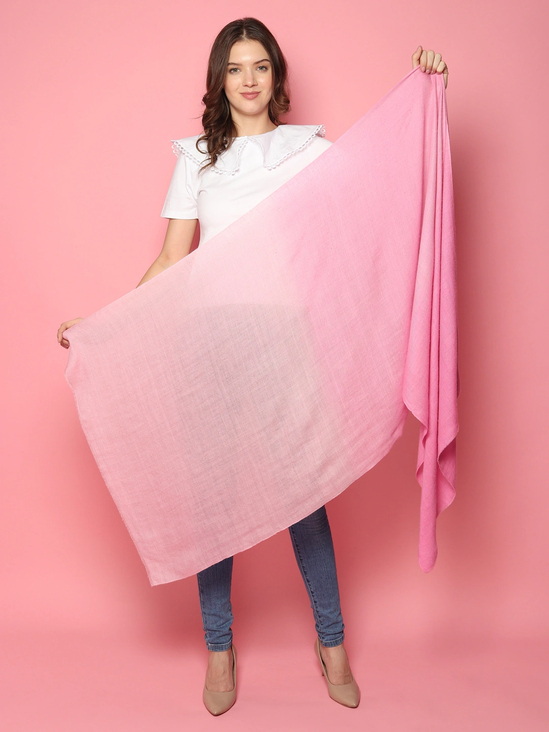 Ombre Pink Pashmina Shawl, pure pashmina shawls online-MOD-PP-SH-PINK