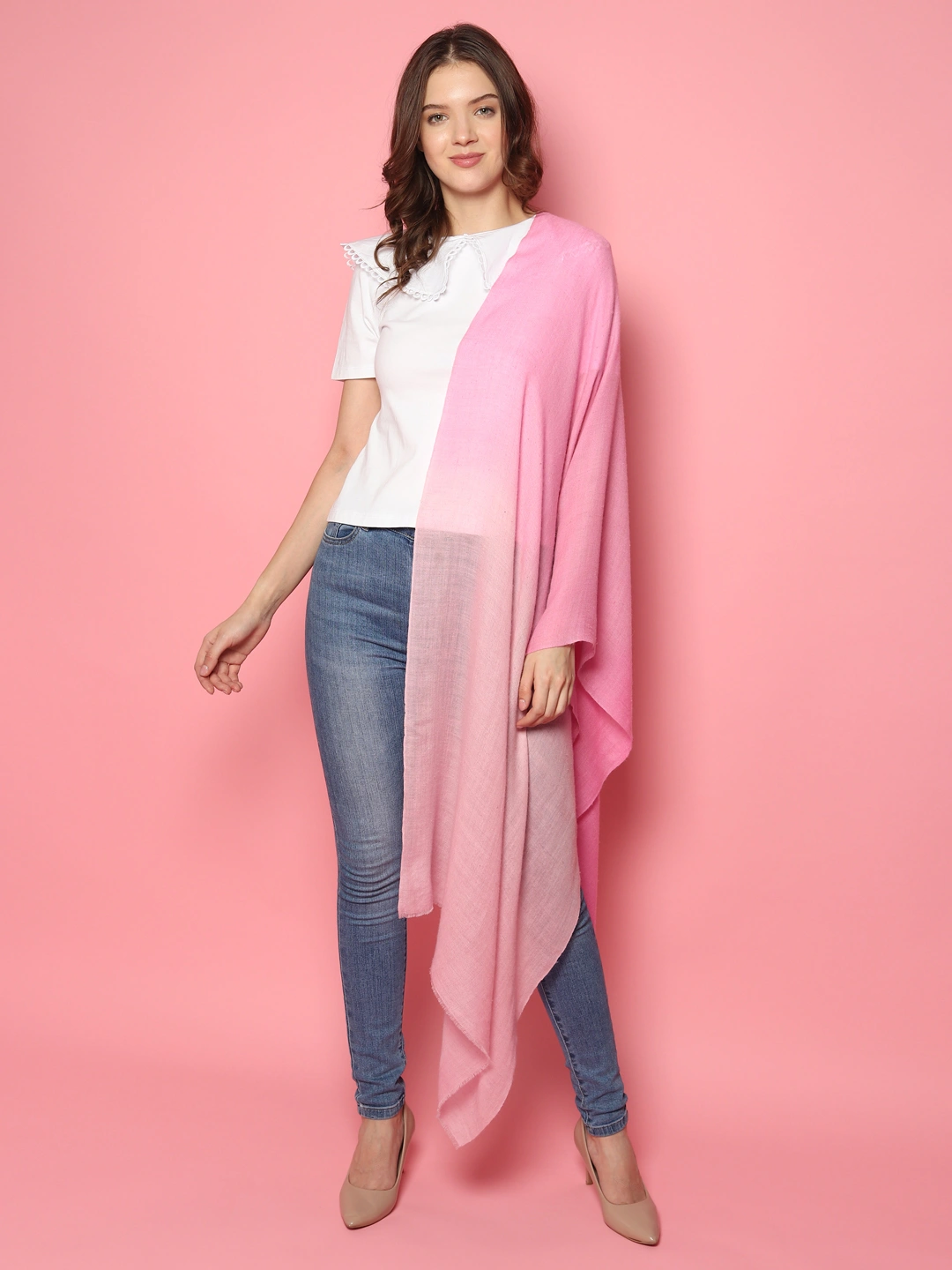 Ombre Pink Pashmina Shawl, pure pashmina shawls online-1