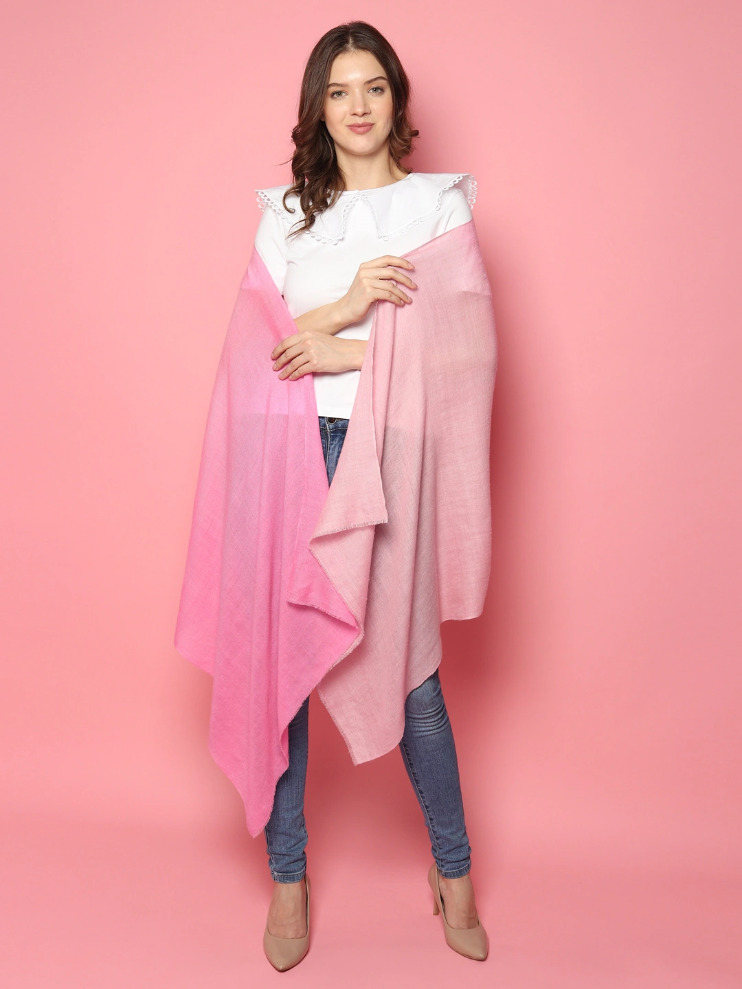 Ombre Pink Pashmina Shawl, pure pashmina shawls online-2