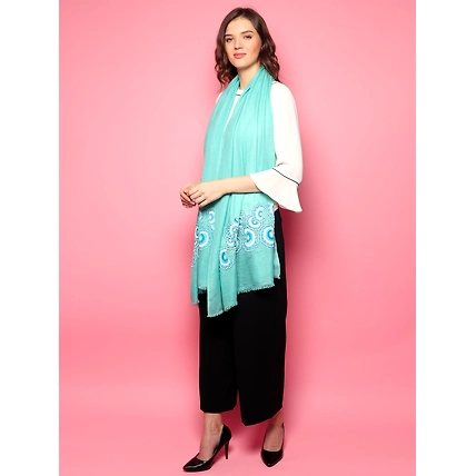 Turquoise Blue Shawl, Hand Embroidered Handmade Pure Pashmina Shawl , 100% Pashmina Shawl-4