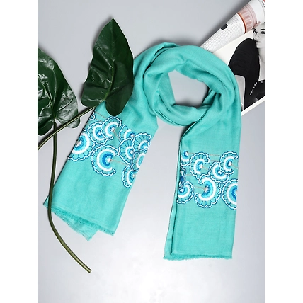 Turquoise Blue Shawl, Hand Embroidered Handmade Pure Pashmina Shawl , 100% Pashmina Shawl-5