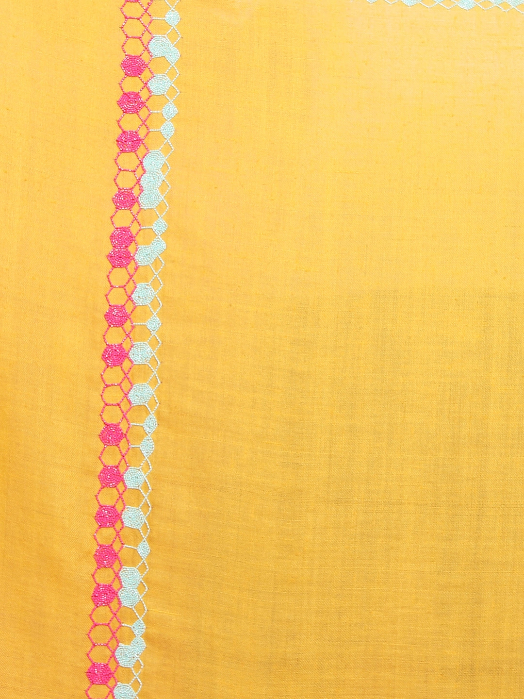 Bright Yellow Shawl, Pure Pashmina Shawl with hand embroidered geometric border-1