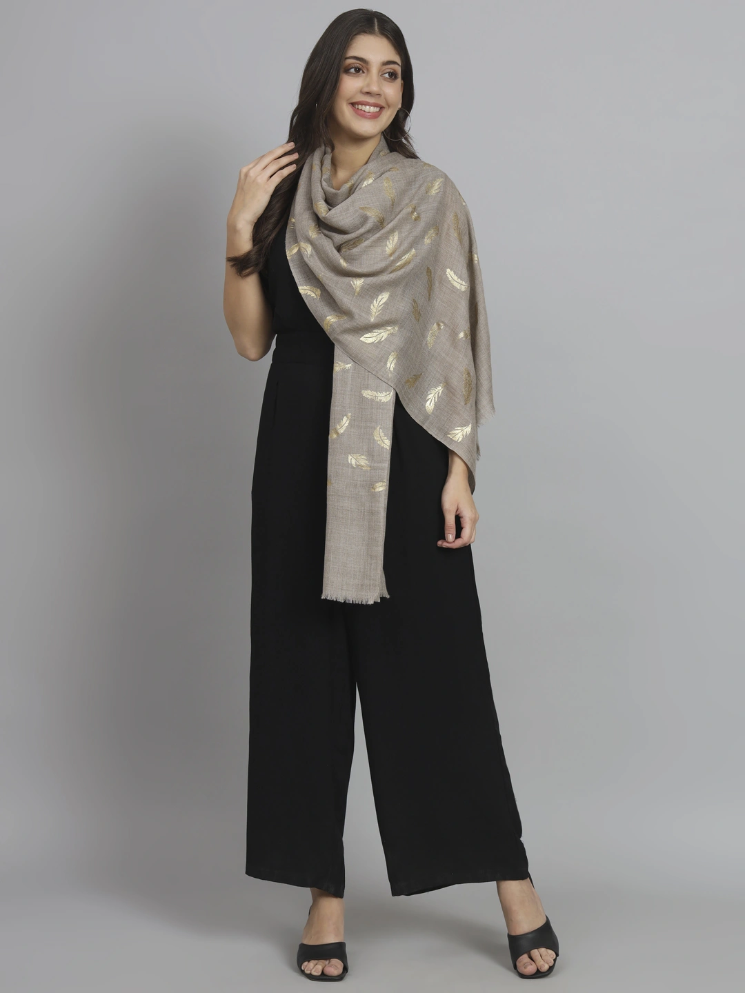 Gold leaf Printed Shawl Online-MOD-RZA-GY-LEAF