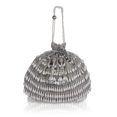 Silver Potli Bag - White Pearls Magic