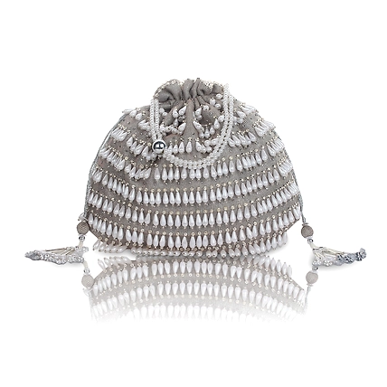 Silver Potli Bag - White Pearls Magic-2