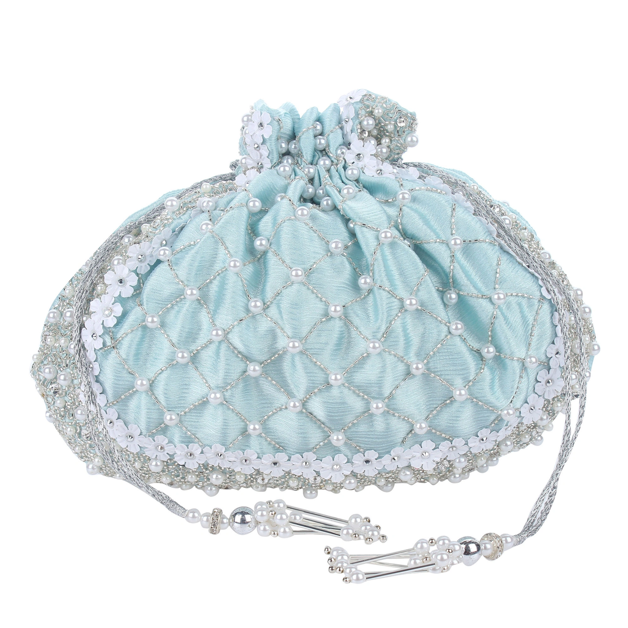 Chic Sky Blue Silk Potli Bag: Modern Elegance-1