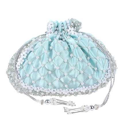 Chic Sky Blue Silk Potli Bag: Modern Elegance-1