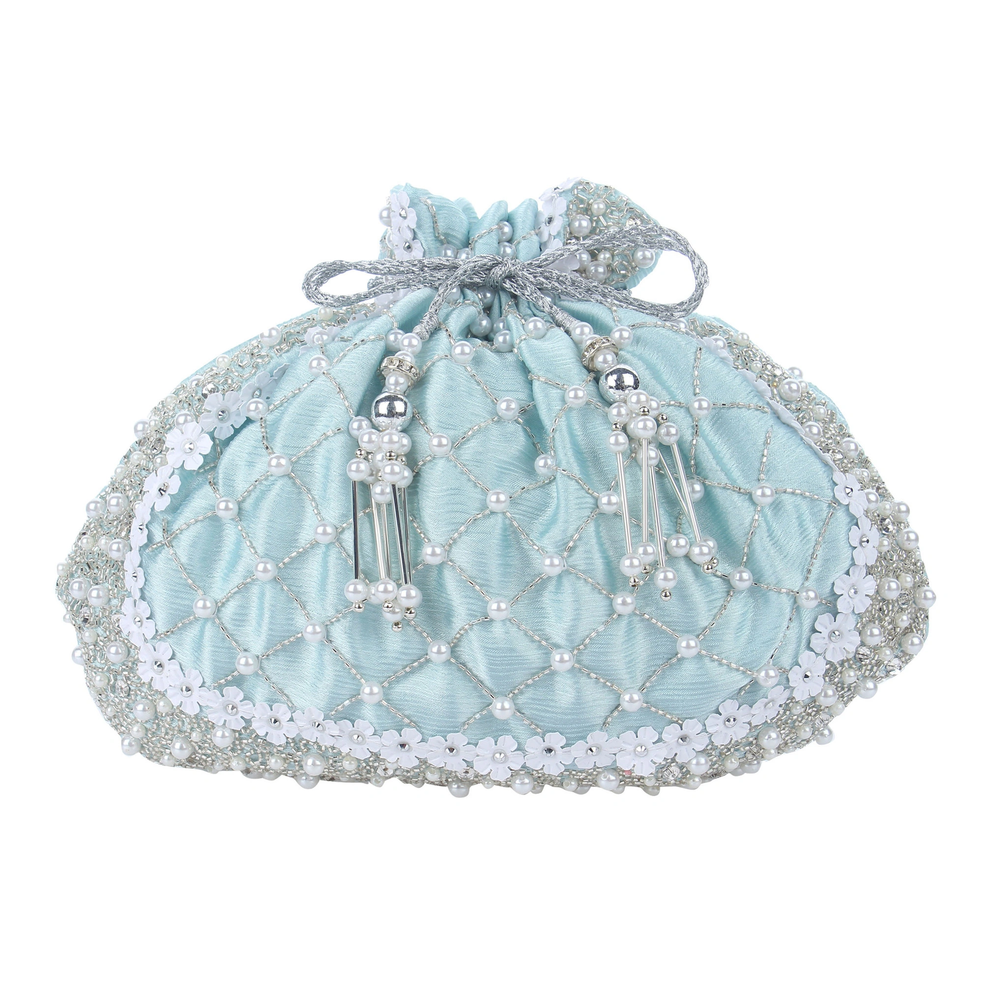 Chic Sky Blue Silk Potli Bag: Modern Elegance-2