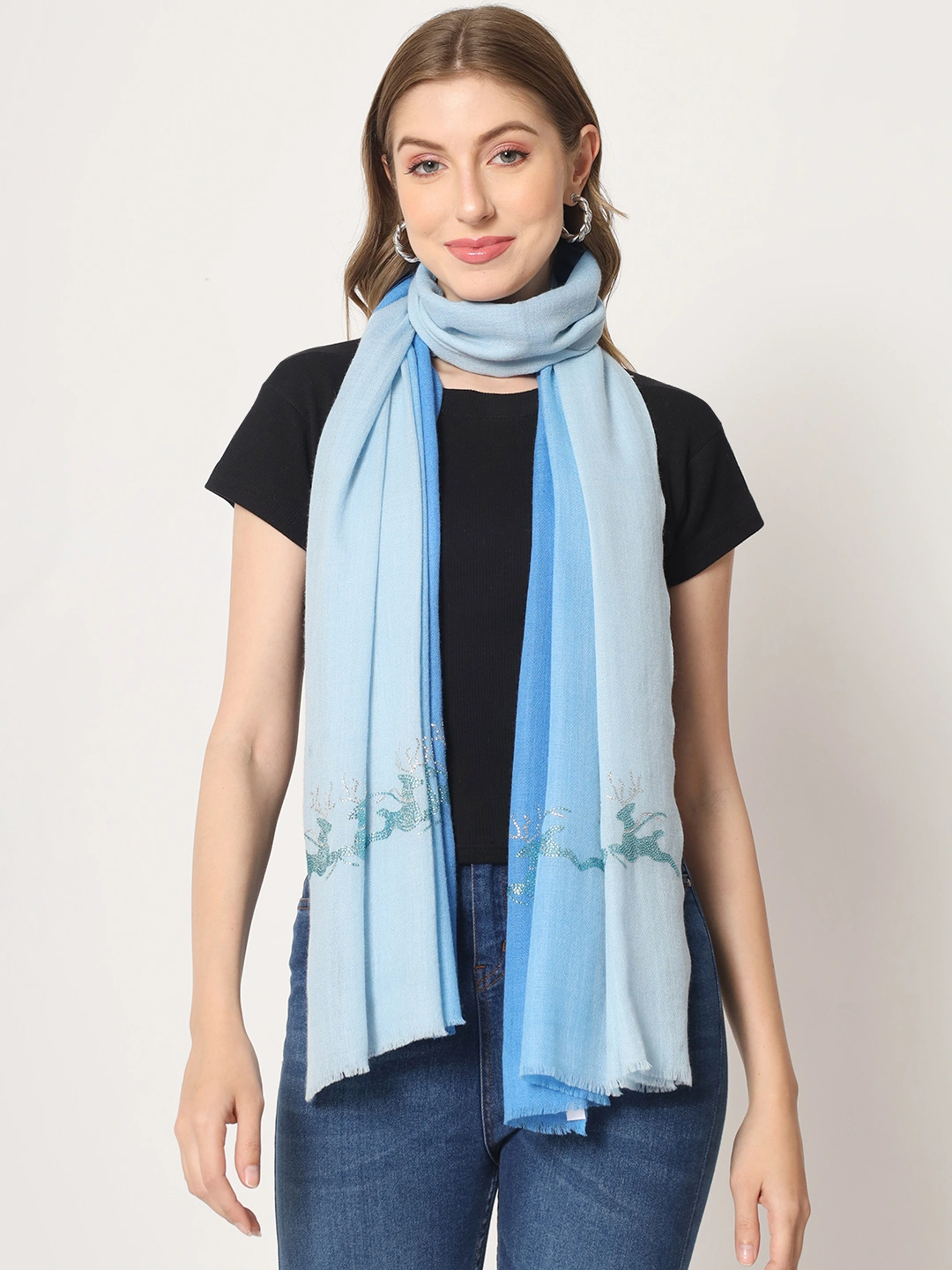 Ombre Blue Shawl with Swarovski animal pattern-3