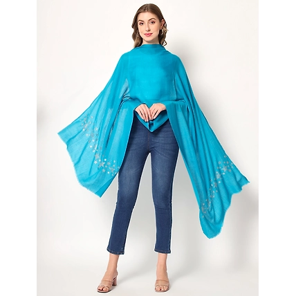 Blue Woolen Shawl embellished with a swarovski stars border-MOD-SV-PL-TBL-SWA-STAR