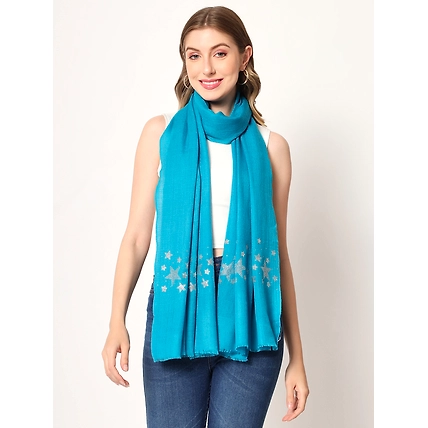 Blue Woolen Shawl embellished with a swarovski stars border-3
