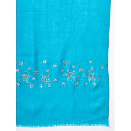 Blue Woolen Shawl embellished with a swarovski stars border-4