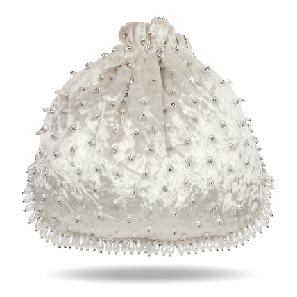 White Potli Bag Hand embroidered and Embellished with Swarovski Crystals &amp; Pearls-3