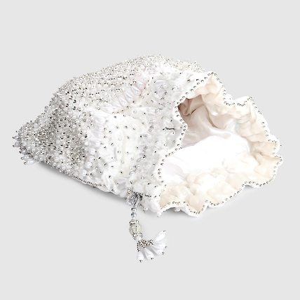 White Potli Bag Hand embroidered and Embellished with Swarovski Crystals &amp; Pearls-4