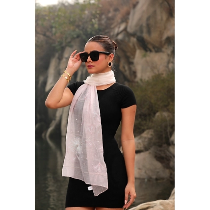 Light Pink Embroidered Cotton Scarf: Elegant Headscarf-2
